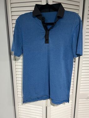 lululemon athletica Blue Short Sleeve Polo with Black Contrast Collar